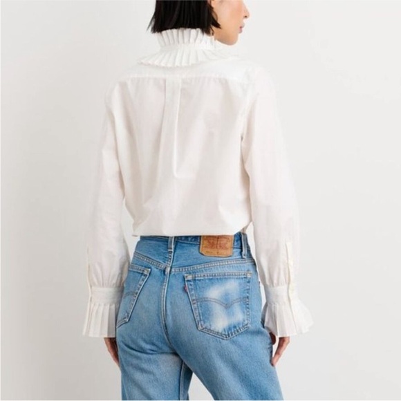Alex Mill Aurora White Ruffled Button Down Blouse Size Small - Picture 2 of 8